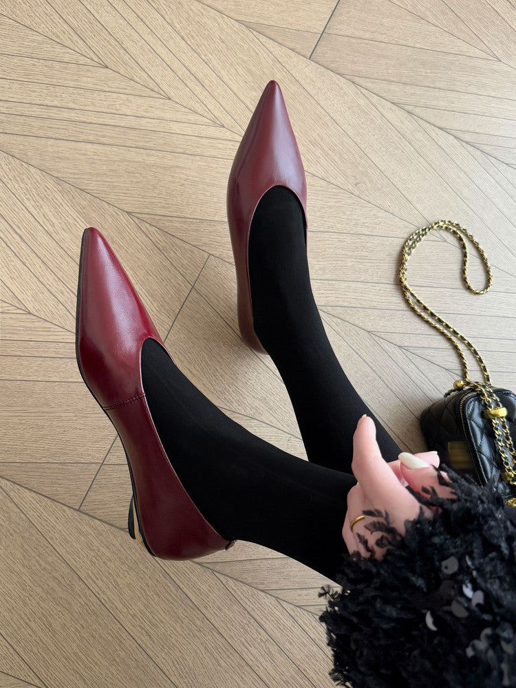 Karin Luna In Stock Spot Goods Classic three-color pointed toe metal heel shoes