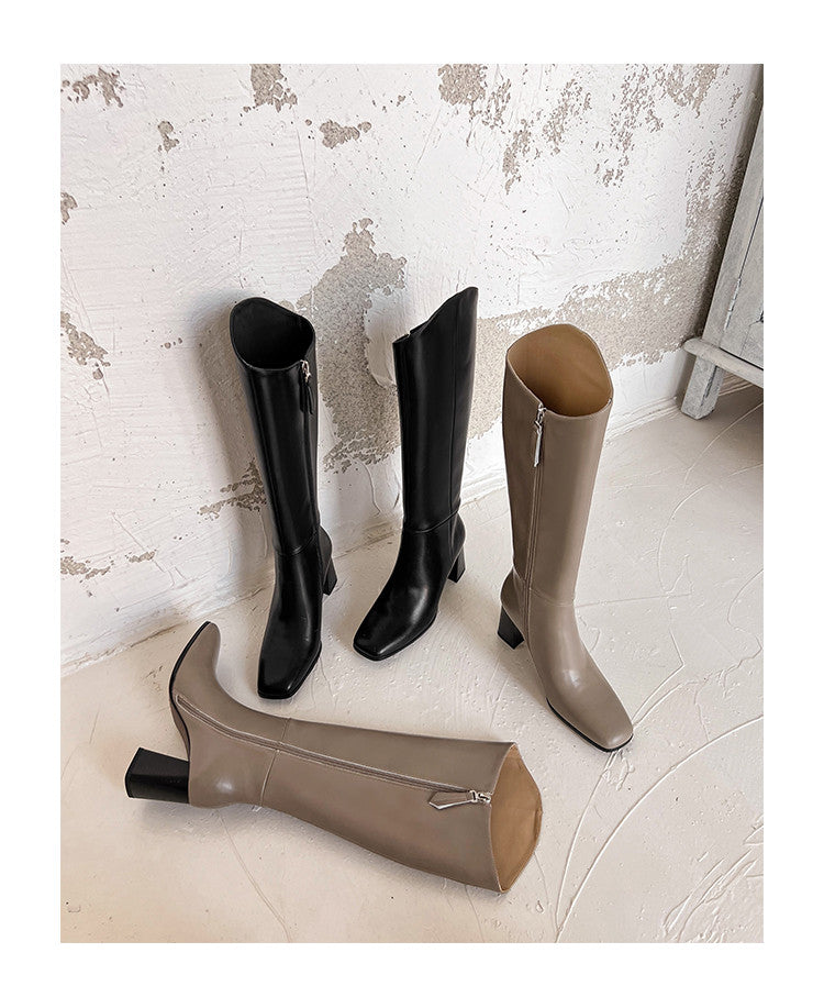 Karin Luna In Stock Spot Goods  Chunky Heel Side Zipper Riding Boots