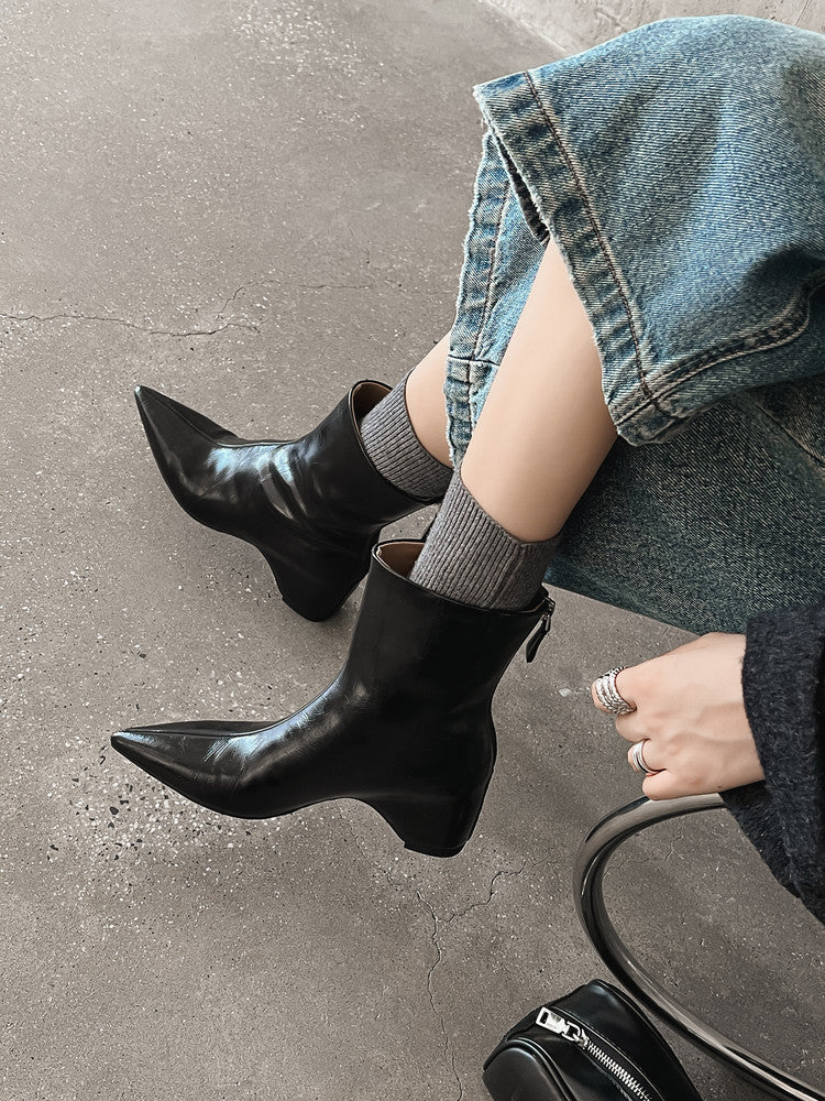 Karin Luna Versatile Elegant Style Pointed Toe Hidden Wedge Short Boots