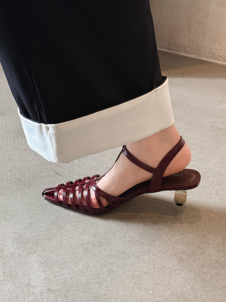 Karin Luna French Hollow Toe Metal Heel Elegant Sandals