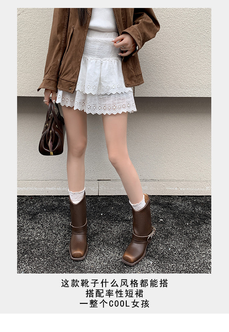 Karin Luna Elegant Style Square Toe Belt Buckle Pants Boot Short Boots