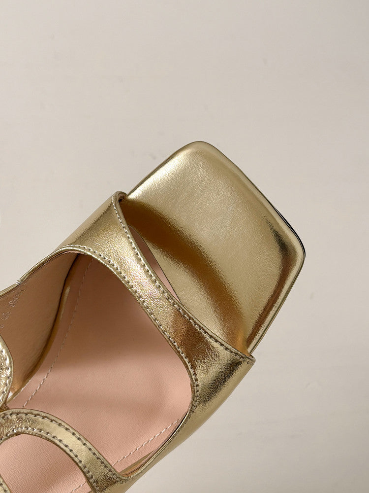 Karin Luna French Retro Square Toe Wrap Strap Open-Toe Slippers