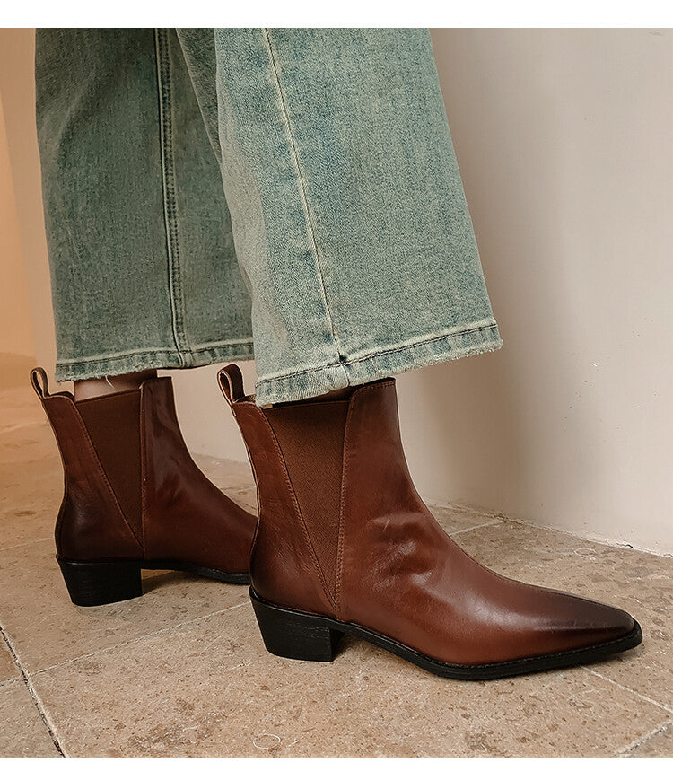 Karin Luna In Stock In stock   Classic first-layer cowhide Chelsea elastic ankle boots