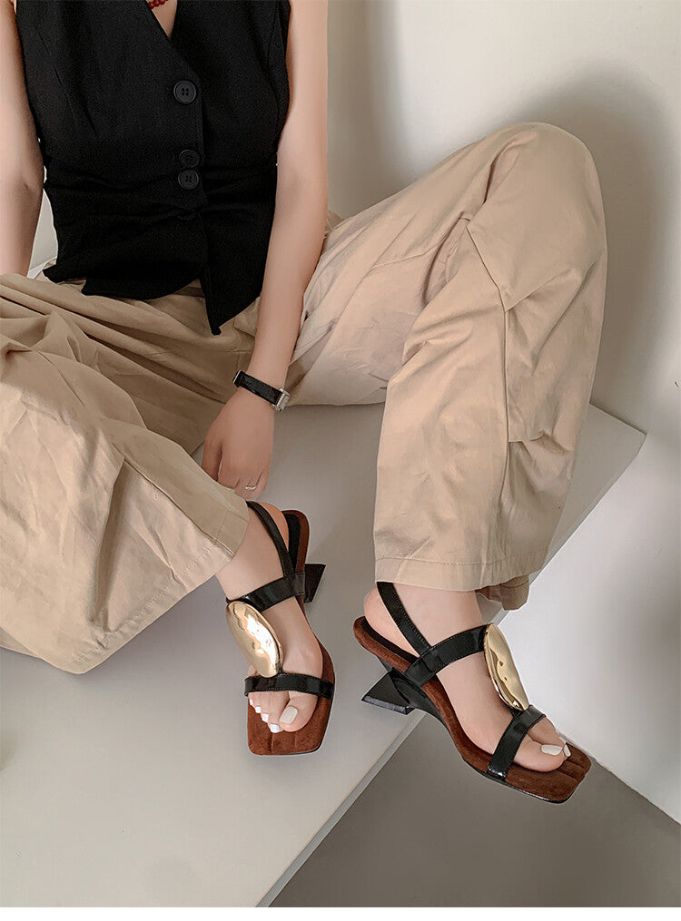 Karin Luna Hot-Selling Fasteners  Irregular Heel Open-Toe Sandals