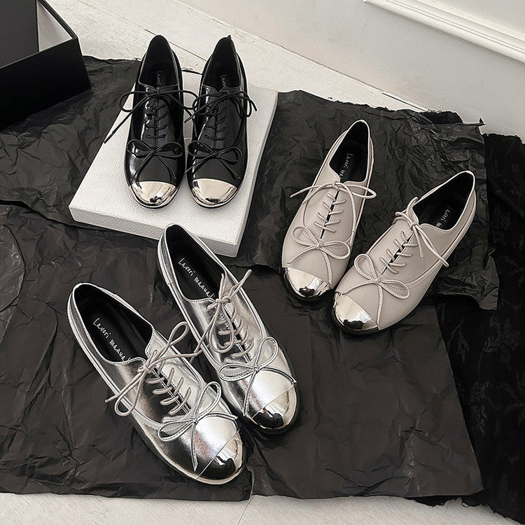 Karin Luna In Stock Spot Goods  Casual Lace-Up Metal Toe Bow Deep Mouth Single Shoes