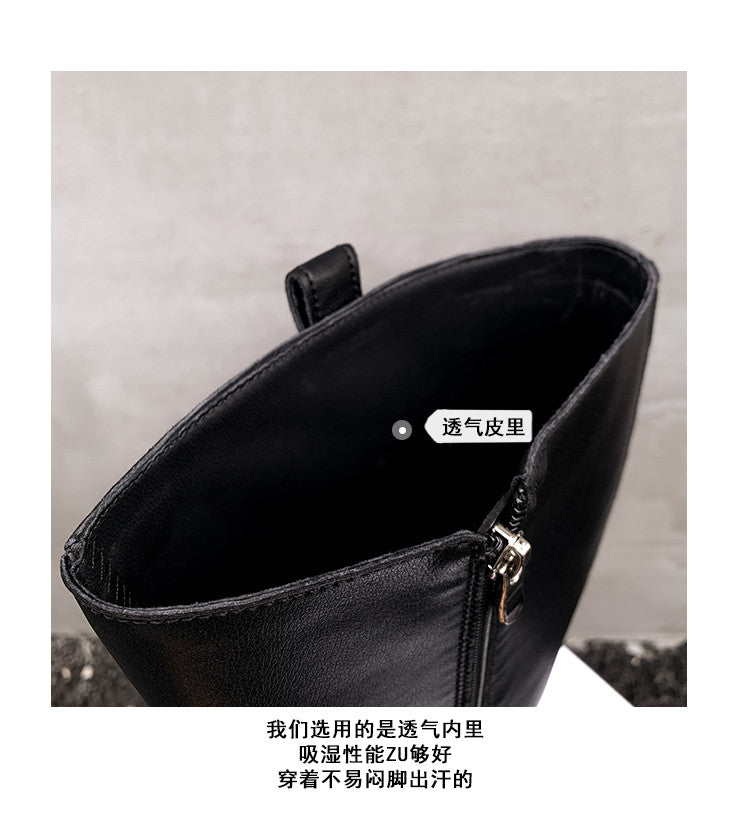 Karin Luna In Stock Spot Goods Basic Retro Square Toe Chunky Heel Riding Boots