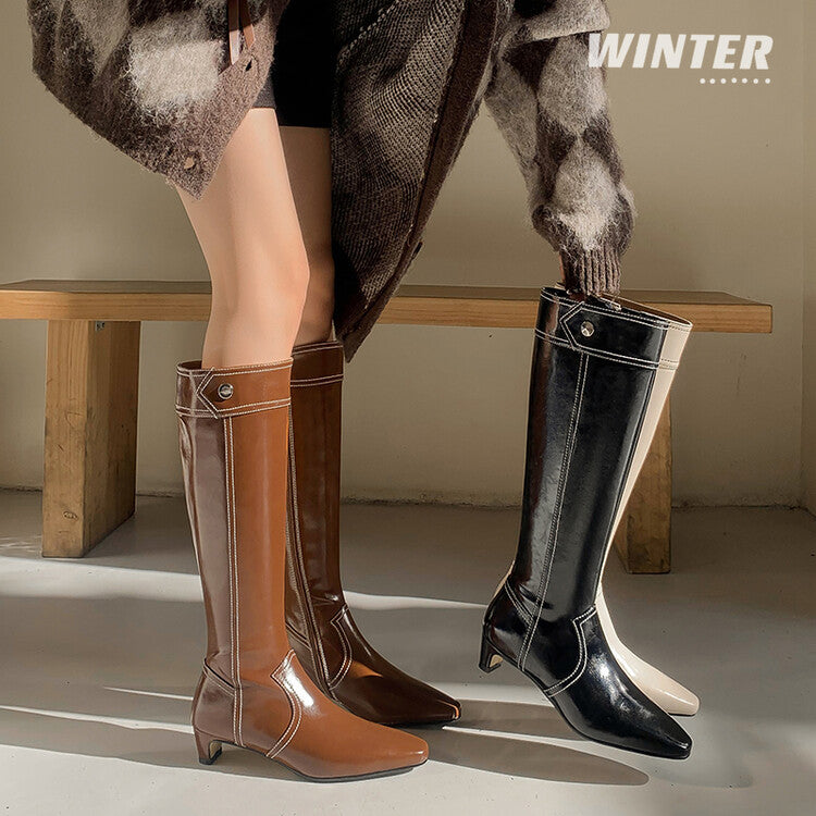 Karin Luna In Stock Spot Goods  Vintage Open Stitch Small Square Toe High Heel Side Zipper Riding Boots