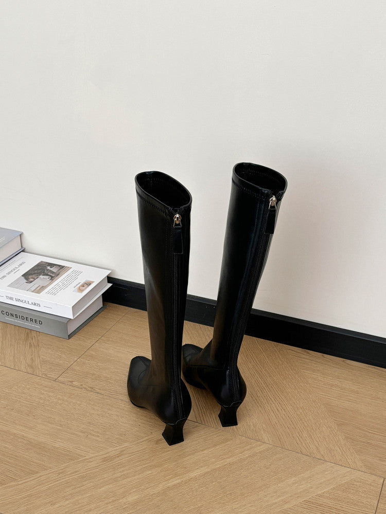 Karin Luna In Stock In Stock  Square Toe Chunky Heel Korean Style Elegant Long Boots