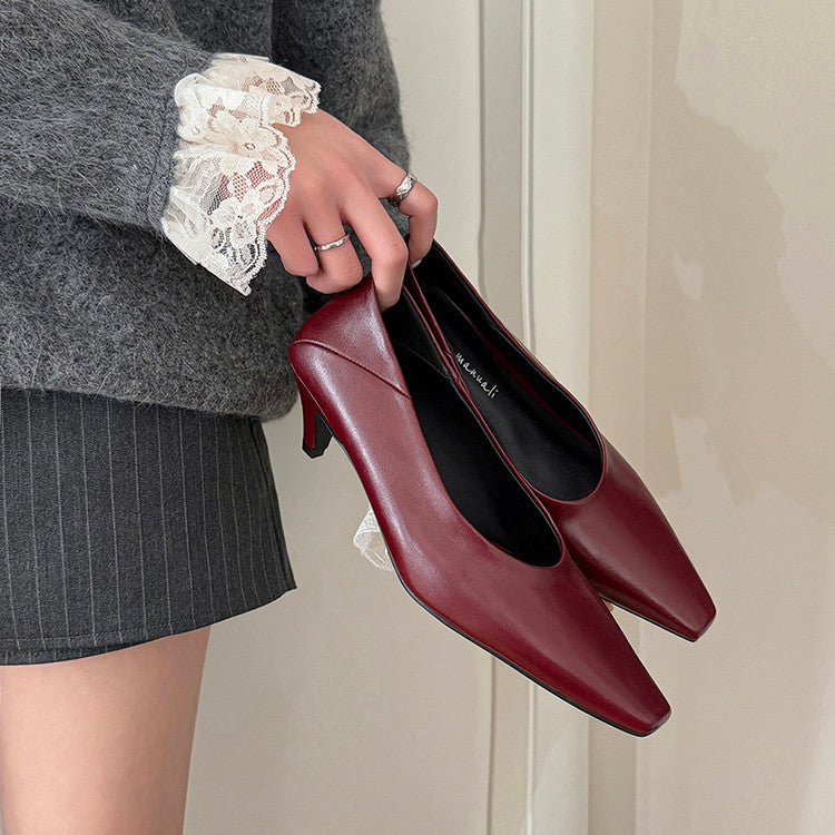Karin Luna In Stock In Stock ~Basic Versatile French Style Small Square Toe Shallow Mouth Single Shoes