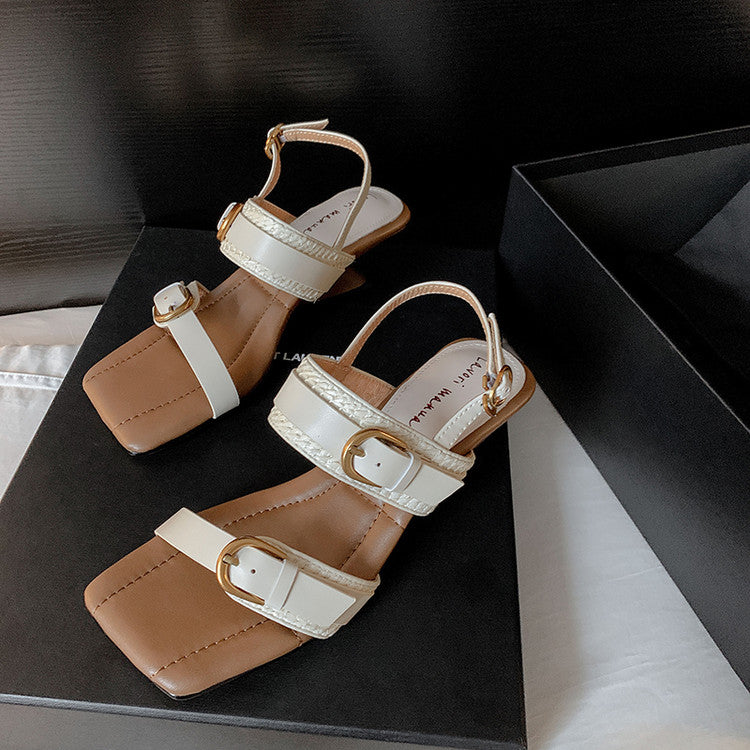 Karin Luna In Stock Spot Goods Vacation style Sofa Cushion Square Toe Irregular Heel Open-Toe Sandals