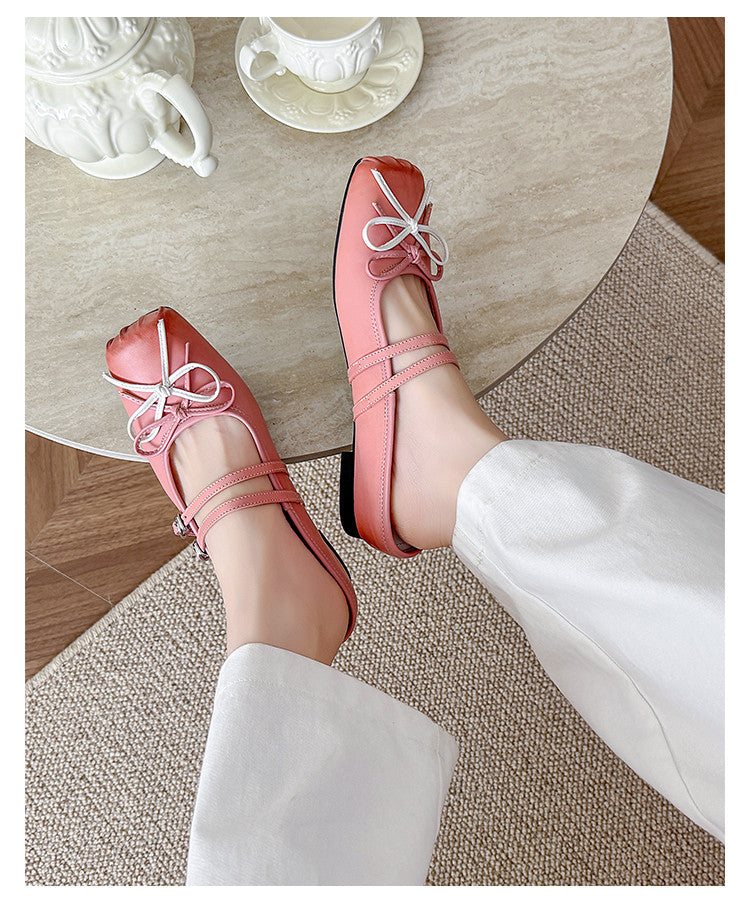 Karin Luna In Stock In Stock   Summer New Sweet Bowknot Color Block Square Toe Height-Increasing Slippers