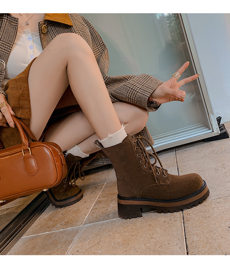 Karin Luna In Stock Casual style thin strap round toe suede ankle boots