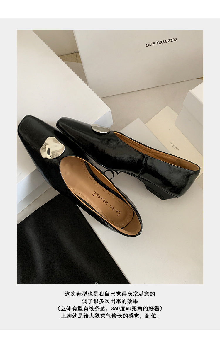Karin Luna In Stock Spot Goods  Small Metal Decoration Thick Heel Single Shoes