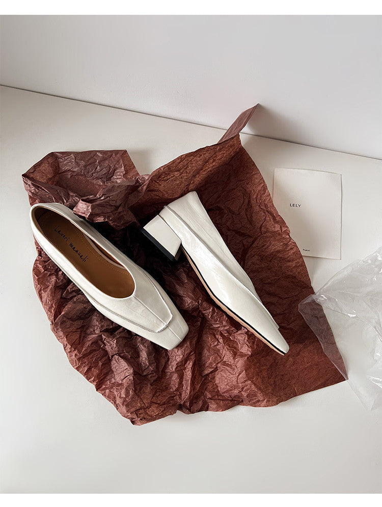 Karin Luna In Stock Spot Goods  Retro Full Leather Square Toe Shallow Mouth Single Shoes