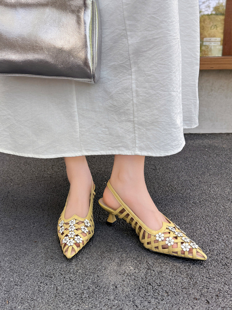 Karin Luna In Stock Spot Goods  Purely Handmade Flowers High-end Hollow Out Sandals