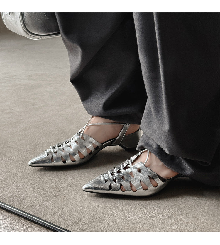 Karin Luna Braided Style ~Cross-woven Pointed Toe Closed-toe Sandals