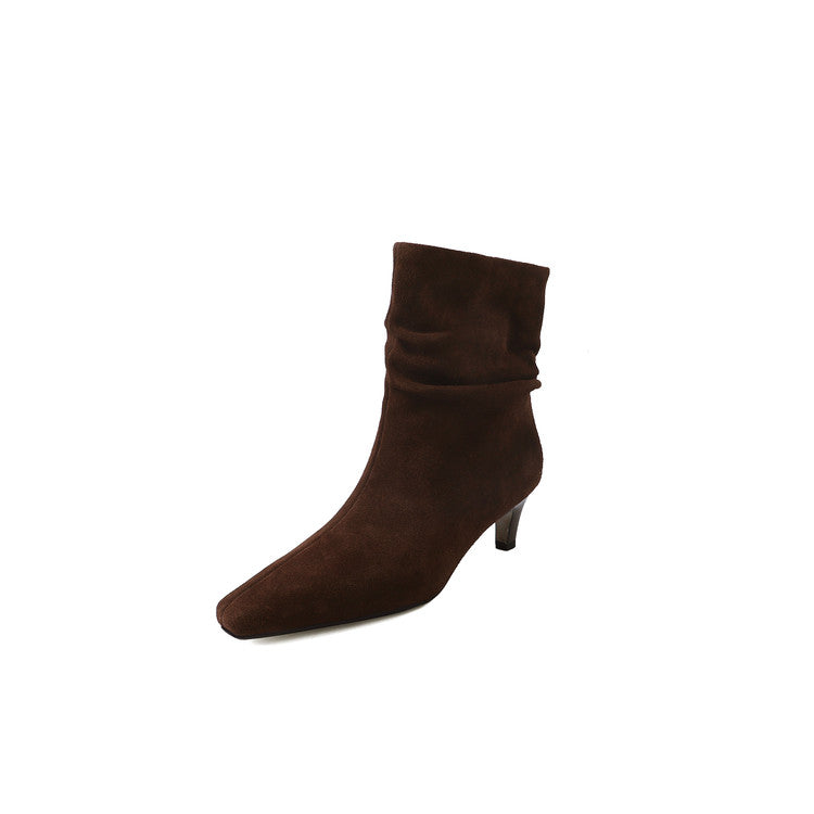 Karin Luna In Stock Spot Goods  Retro Wrinkled Small Square Toe Short Boots