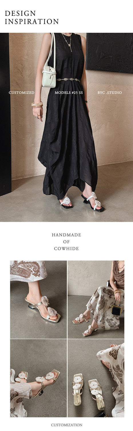 Karin Luna Hot-Selling Floral Square Toe Irregular Heel Floral Slippers