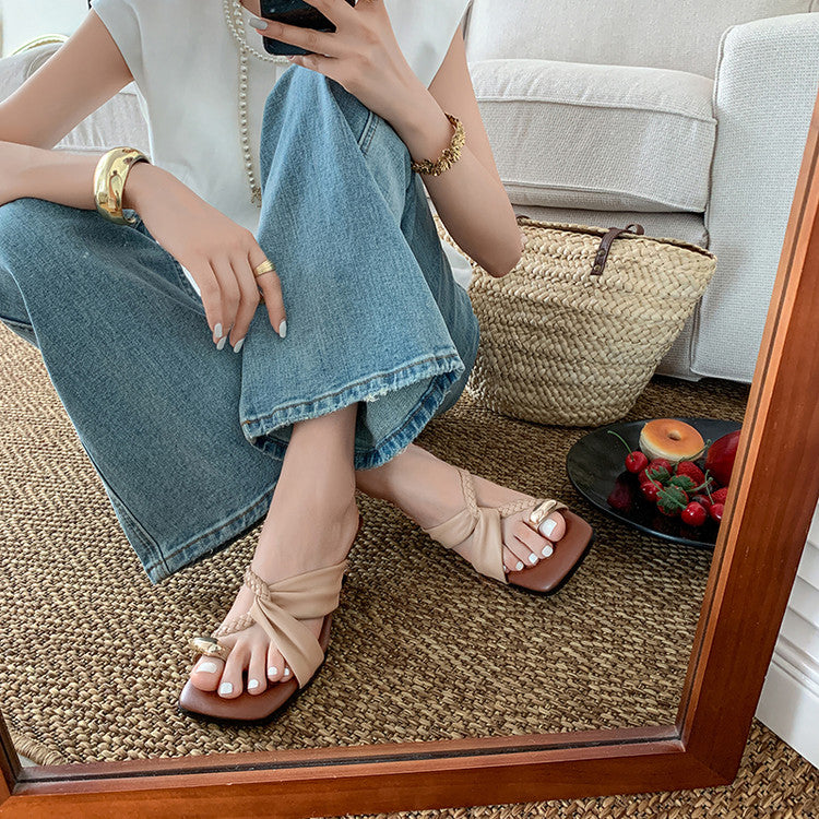 Karin Luna In Stock Spot Goods Hot-selling Woven Vacation Style Irregular Heel Slippers