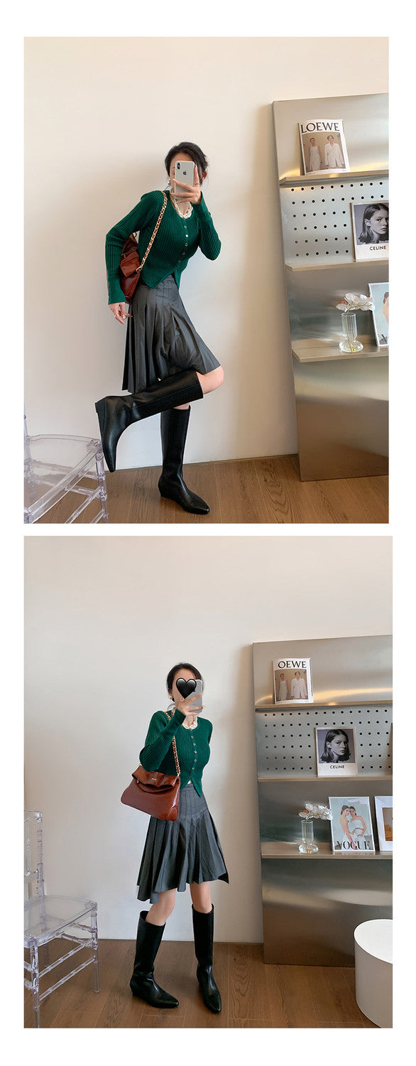 Karin Luna In Stock  In-stock Square Toe Straight Slip-on Long Boots