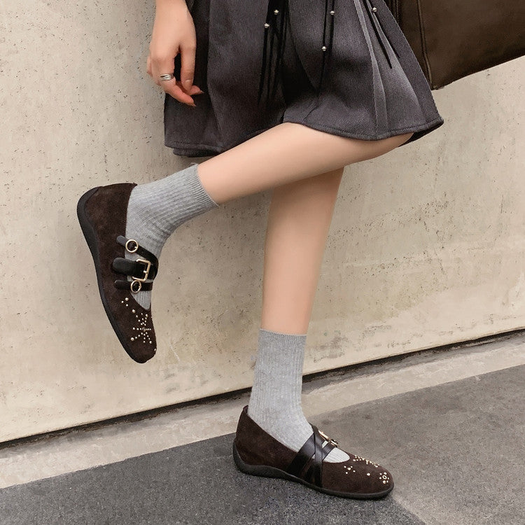 Karin Luna In Stock Spot Goods Studded Rivet Hidden Wedge Mary Jane Shoes