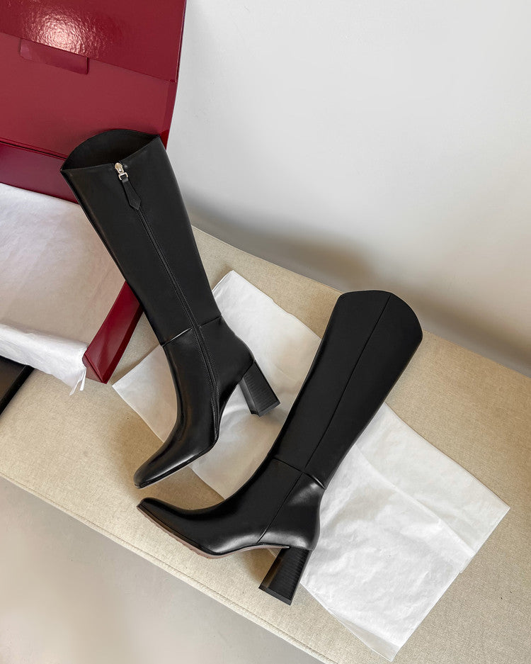 Karin Luna In Stock Spot Goods  Chunky Heel Side Zipper Riding Boots