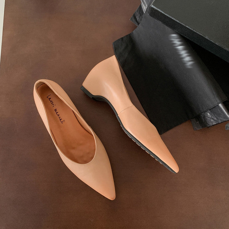 Karin Luna Full Layer Inside and Out~Basic Versatile Retro French Pointed Toe Irregular Heel Single Shoes