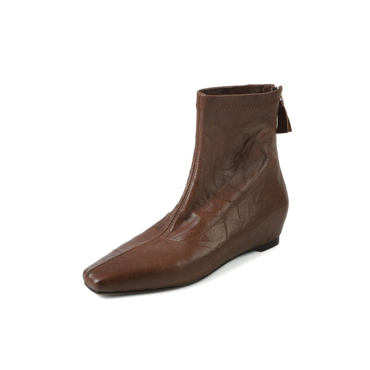 Karin Luna In Stock Spot Goods Slim Series  Hidden Wedge Small Square Toe Back Zipper Short Boots