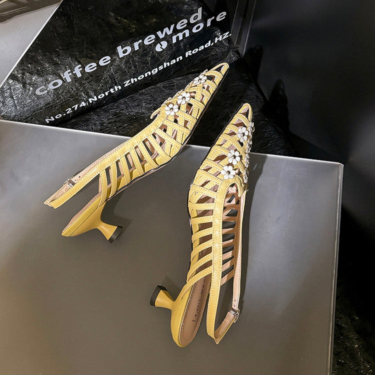 Karin Luna In Stock Spot Goods  Purely Handmade Flowers High-end Hollow Out Sandals