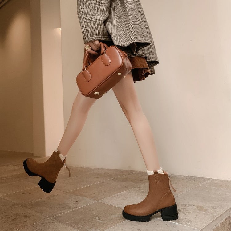 Karin Luna In Stock Versatile Round Toe Chunky Heel Ankle Boots