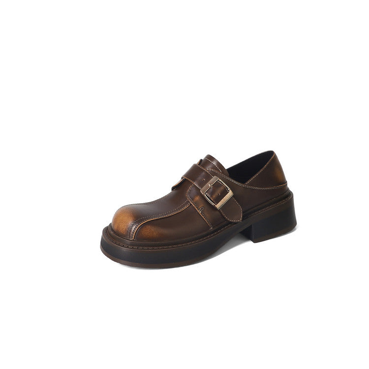 Karin Luna In Stock Spot Goods Metal Round Toe Cow Leather Thick Sole Flats