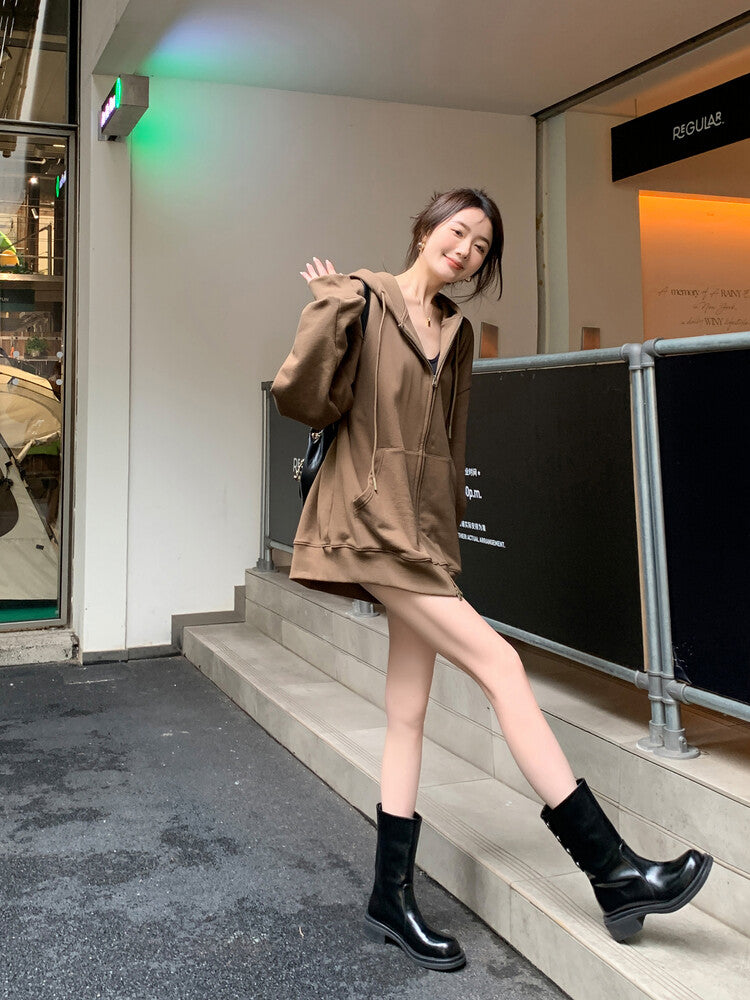 Karin Luna Classic Basic Style   Convertible Foldable Hidden Buckle Snow Fur Shoes Full cowhide Basic Flat Short Boots