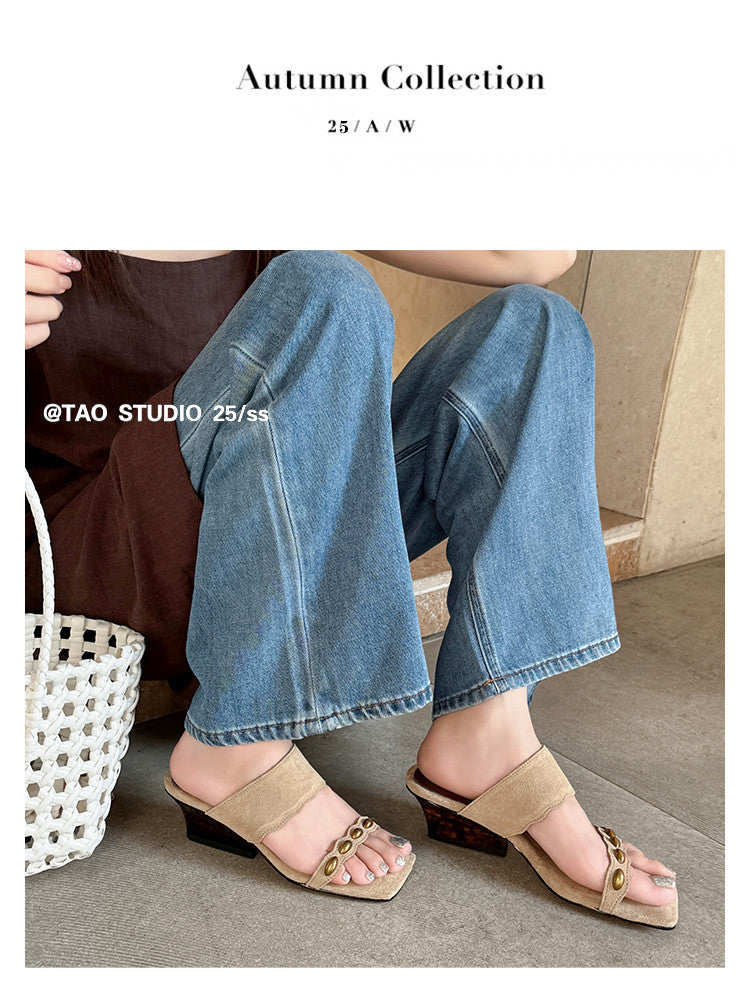 Karin Luna Hot-Selling Element Amber Heel~Spot Goods Spot Goods  Vacation Style One-Strap Amber Irregular Heel Slippers