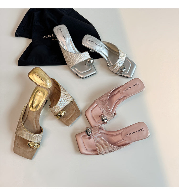 Karin Luna Fish Skin Series~Minimalist Square Toe Popular Irregular Heel Slippers