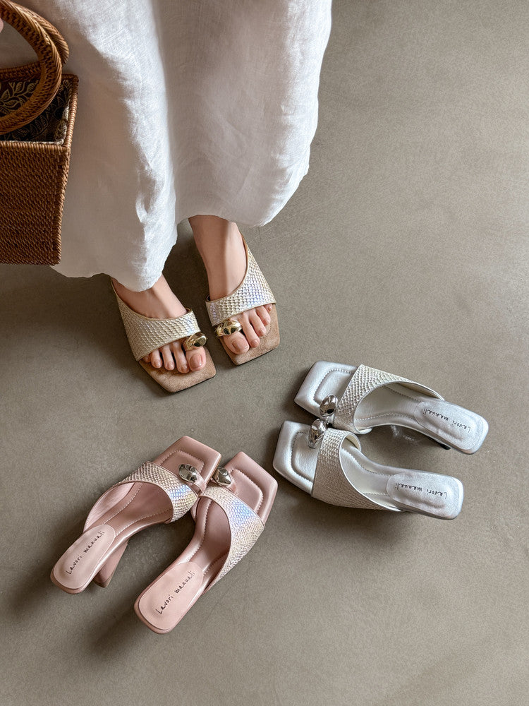 Karin Luna Fish Skin Series~Minimalist Square Toe Popular Irregular Heel Slippers