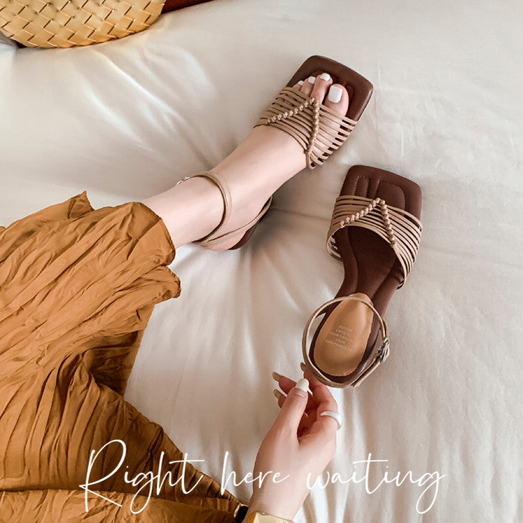 Karin Luna Data Hot Item  Comes with data plan included Hand-woven Square Toe Sofa Insoles Irregular Heel Sandals