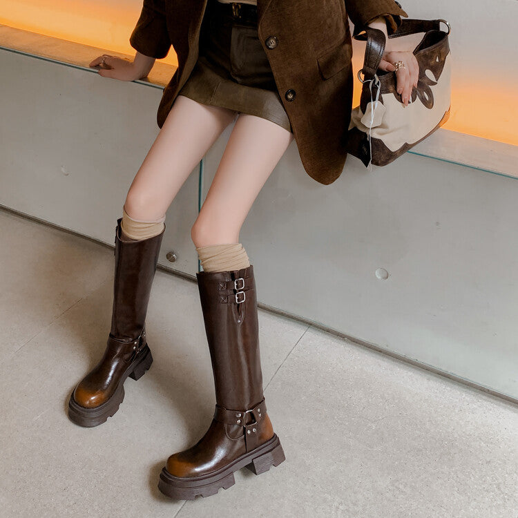 Karin Luna Full Cowhide  miumiu Popular Round Toe Thick Sole Beautiful and height-increasing