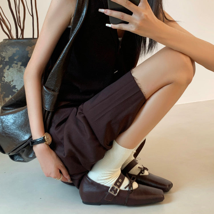 Karin Luna In Stock Spot Goods  Square Toe Internal Height Increase Detachable Bowknot