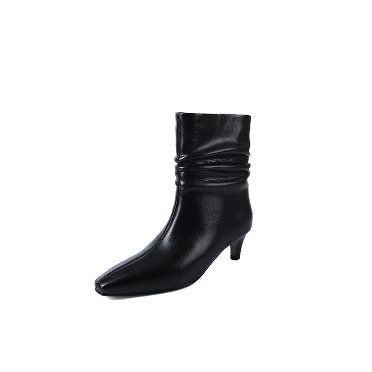 Karin Luna In Stock Spot Goods  Retro Wrinkled Small Square Toe Short Boots