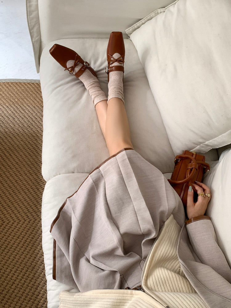 Karin Luna In Stock Spot Goods  Square Toe Internal Height Increase Detachable Bowknot