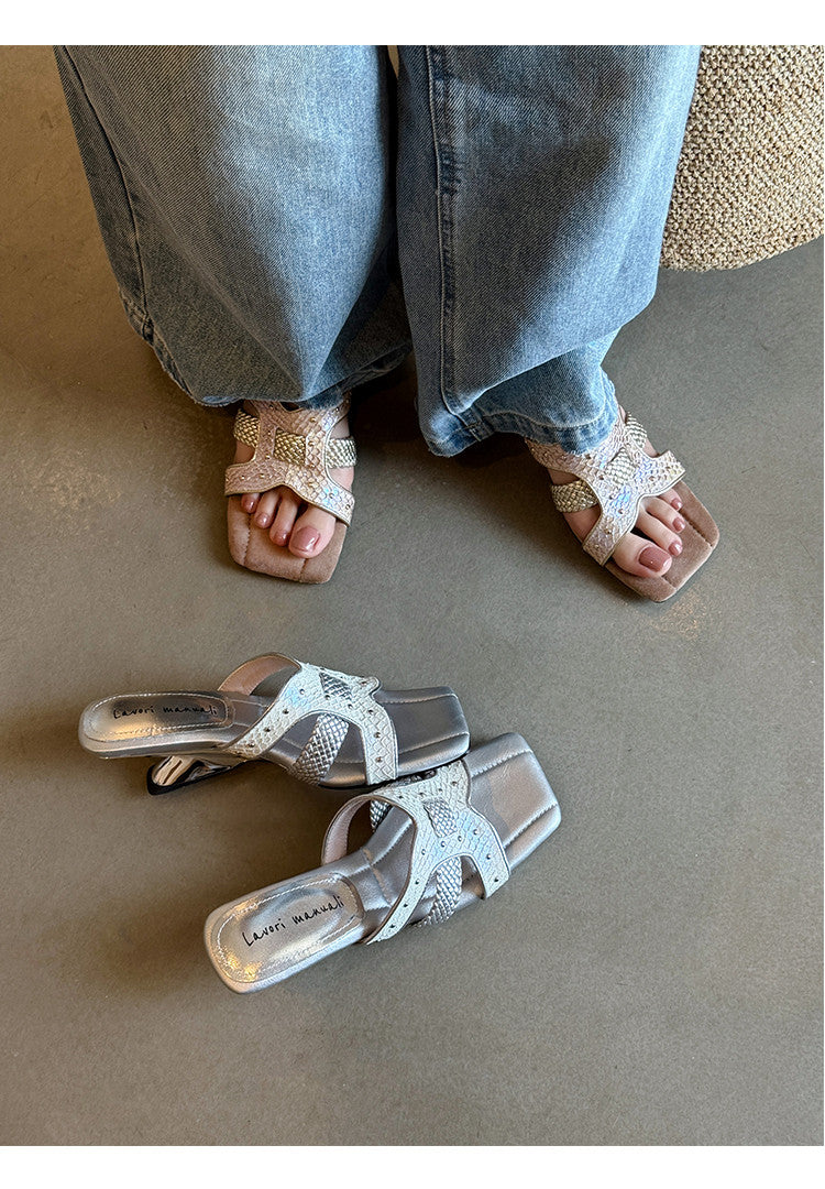 Karin Luna Fish Skin Series~ Hot-selling Square-Toe Slippers with Built-in Traffic