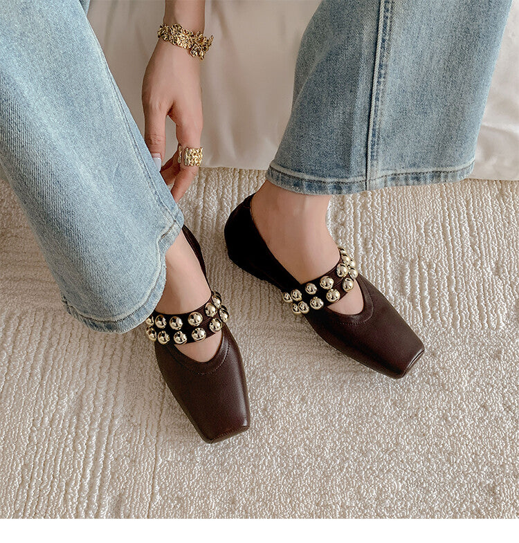 Karin Luna In Stock Spot Goods  Pig Nose Metal Strap Super Soft Granny Full Leather Mary Jane Shoes