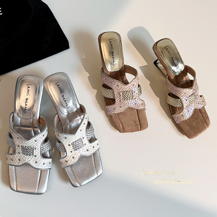 Karin Luna Fish Skin Series~ Hot-selling Square-Toe Slippers with Built-in Traffic