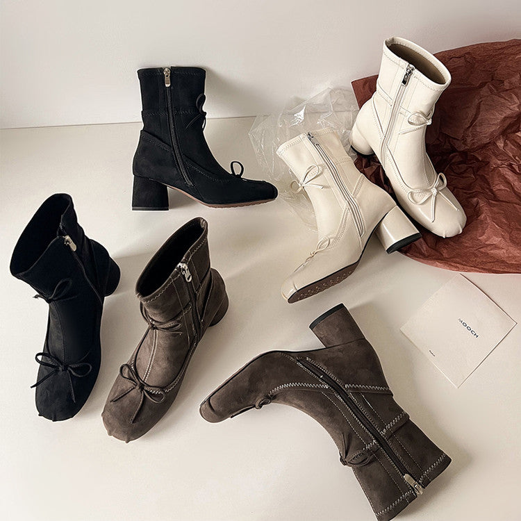 Karin Luna In Stock Spot Goods Hot-Selling Sweet Standard Bow Round-Toe Slim Short Boots