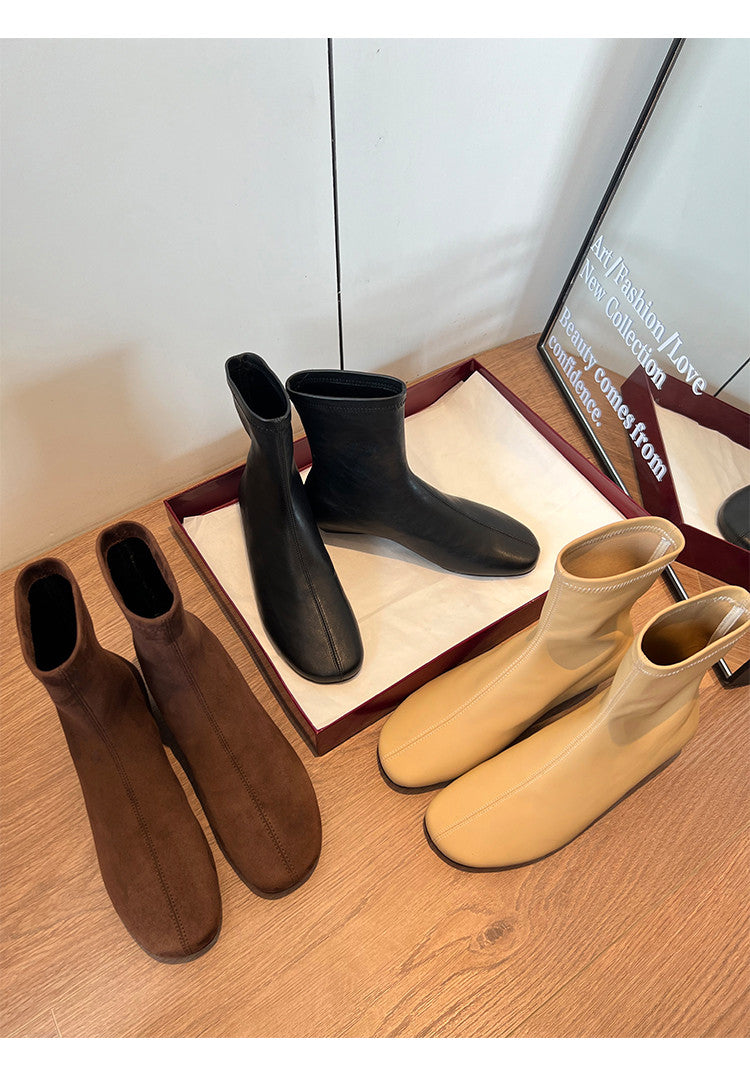 Karin Luna In Stock Spot Goods Round Toe Basic Stretch Slim Short Boots