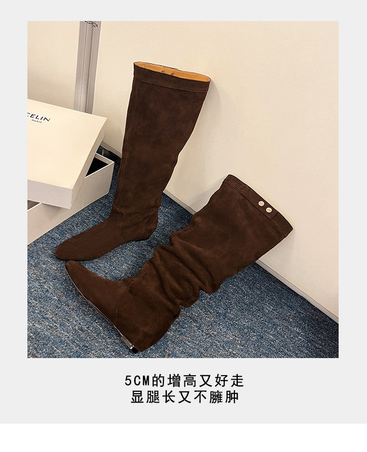 Karin Luna In Stock Spot Goods  Bestselling Suede Leather Sold Out Fast: Pile of Matte Inner Height-Increasing Western Boots