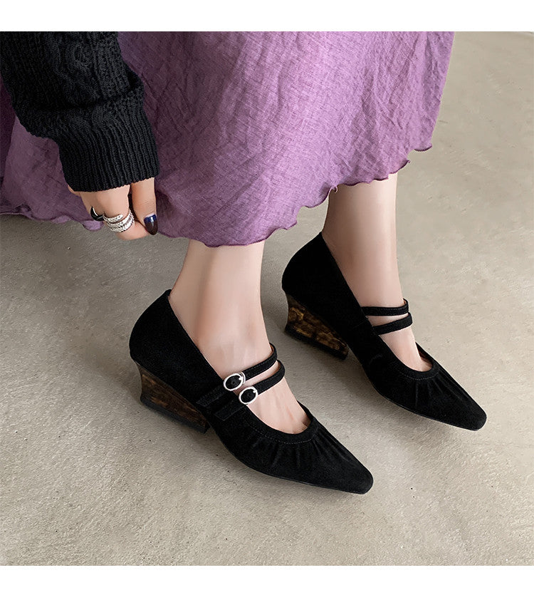 Karin Luna Full Leather Inside and Out Popular Element Amber Heel Elegant French Style Single Shoes