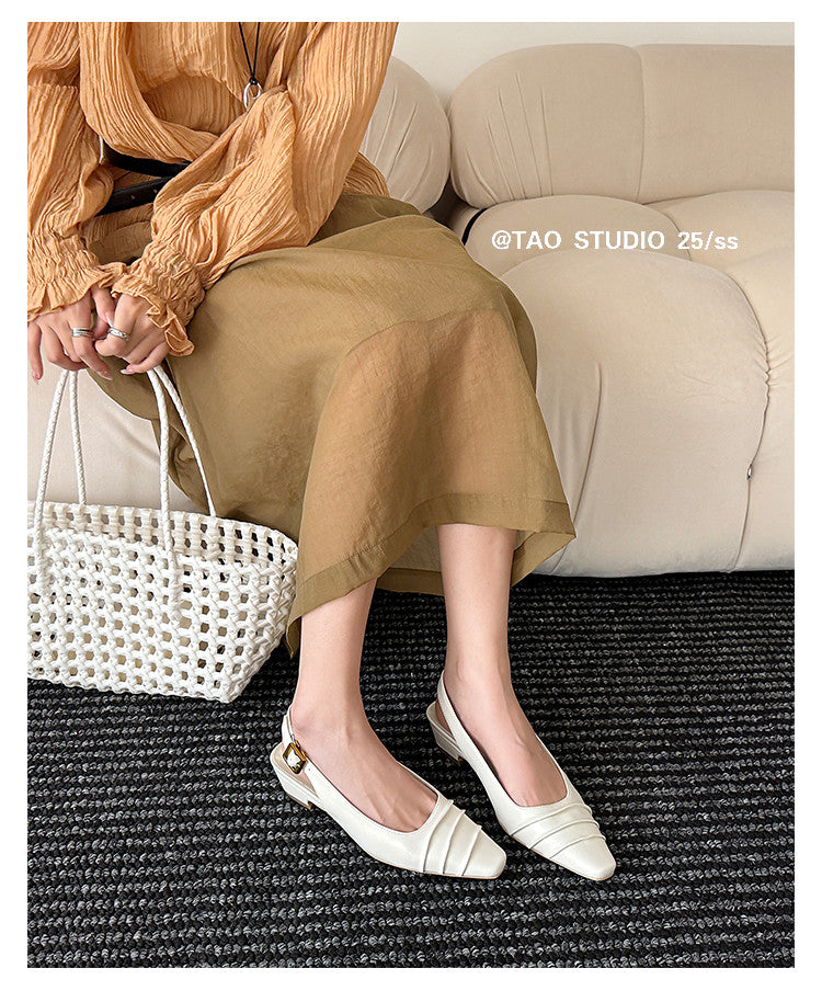 Karin Luna French Retro Square Toe Wrinkled Closed-Toe Sandals