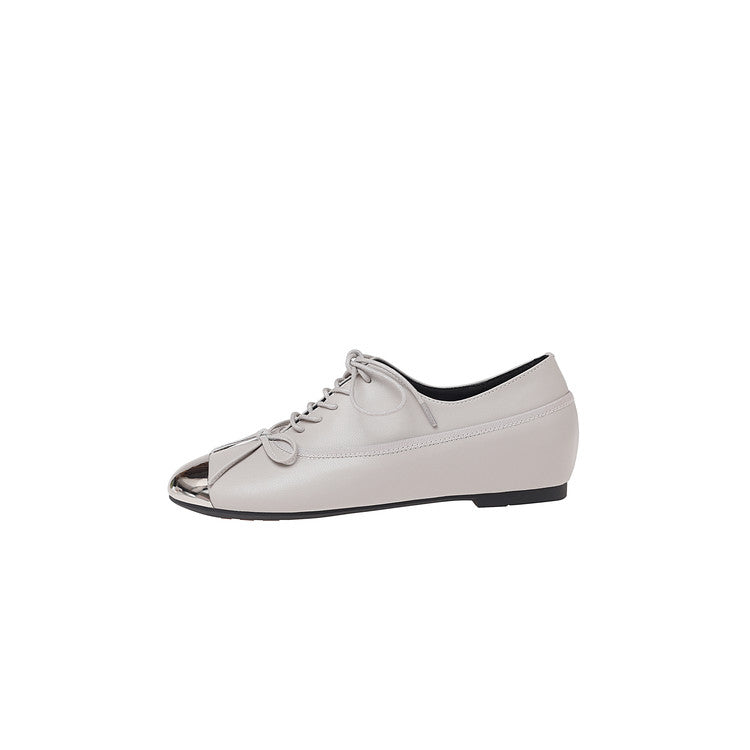 Karin Luna In Stock Spot Goods  Casual Lace-Up Metal Toe Bow Deep Mouth Single Shoes