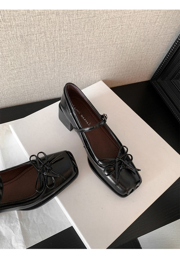 Karin Luna In Stock Spot Goods   One-strap Bowknot Square Toe Chunky Heel Mary Jane Shoes